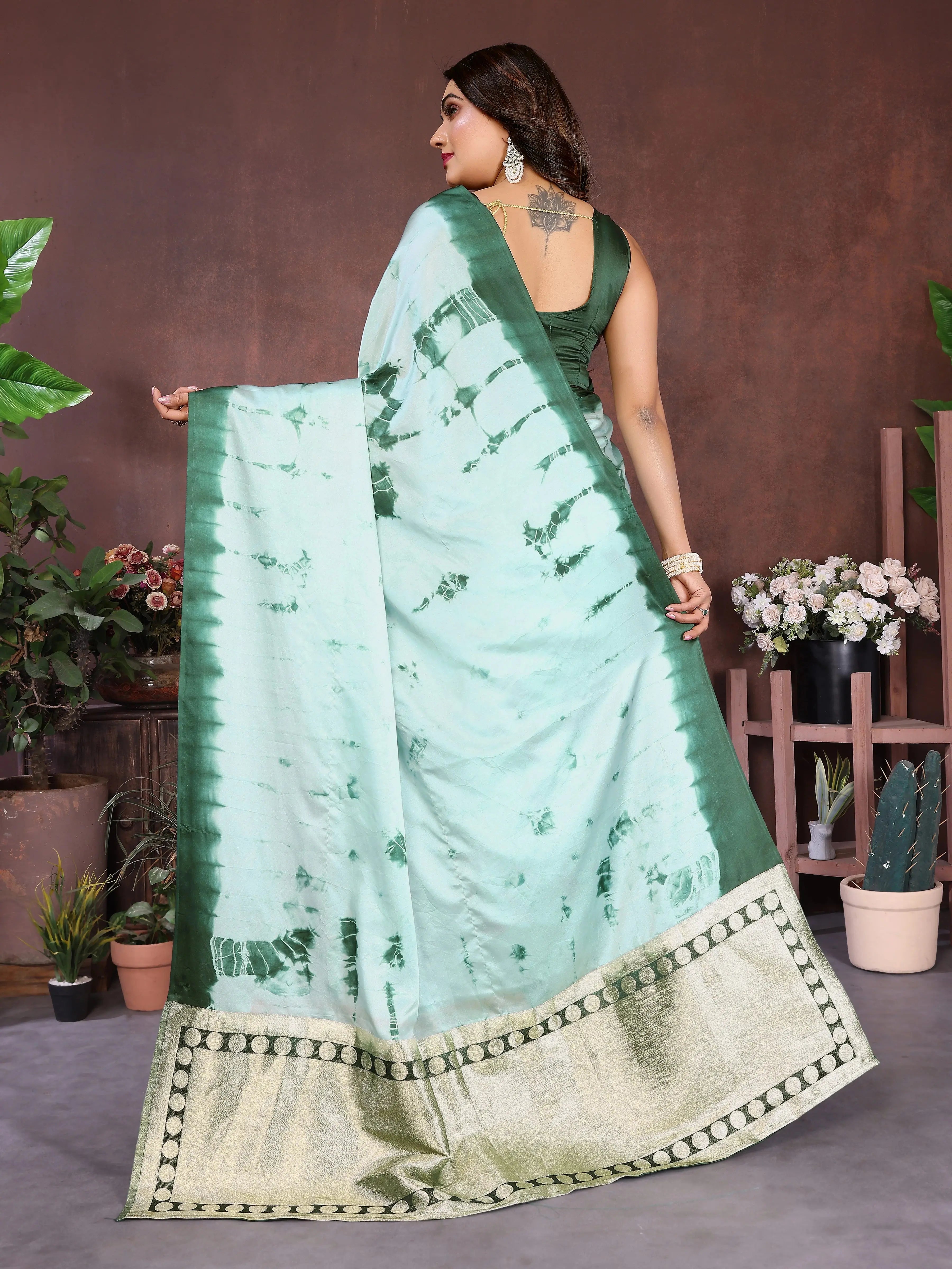 Green Sibori Work Soft Satin Silk Saree – Kalyanja